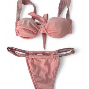 Strawberry milk mob pink gingham bikini set size small